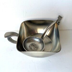 Vtg Loch Tollenaar Real Dutch Pewter Square Bowl Sauce Gravy Boat Matching Ladle